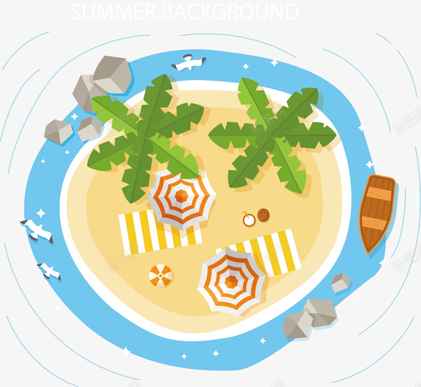 俯视海滩全景图矢量图ai免抠素材_新图网 https://ixintu.com 360全景图 卡通 商务 多彩 大海 手绘 水彩 海滩 矢量图 绿植 高清全景图