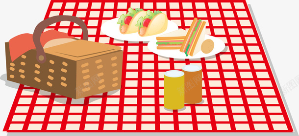 春天野餐美味三明治png免抠素材_新图网 https://ixintu.com 便当 卡通 春天野餐 春季野餐 棕色便当盒 红色餐布 美味三明治