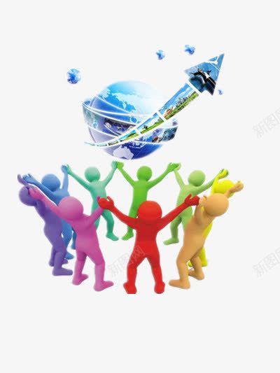 团队合作png免抠素材_新图网 https://ixintu.com 3D小人 一条心 人民力量 共同富裕 分工合作 团结 团队游戏 地球 彩色 箭头