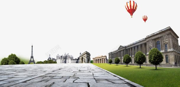 景点建筑石板路png免抠素材_新图网 https://ixintu.com 建筑 房屋 景点建筑 热气球 石板路 红色热气球