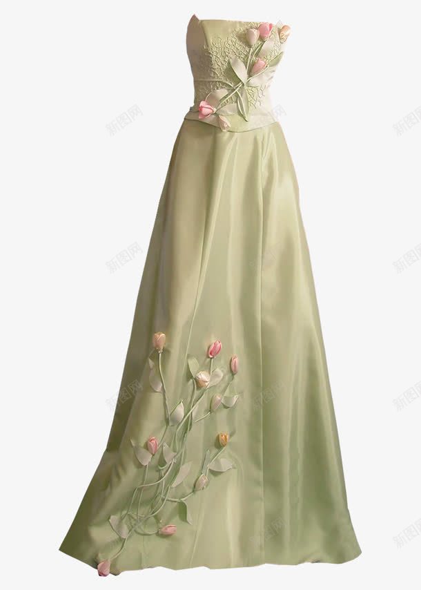 小清新优雅长裙png免抠素材_新图网 https://ixintu.com 优雅 女裙 时尚女装 晚礼服 晚装 淡绿色 衣服 裙子 长裙