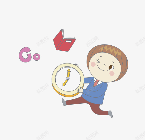 赶时间的男孩png免抠素材_新图网 https://ixintu.com 书本 学生 帅气的 抓紧时间 插图 时钟 男孩 红色的 英文字 追着时间