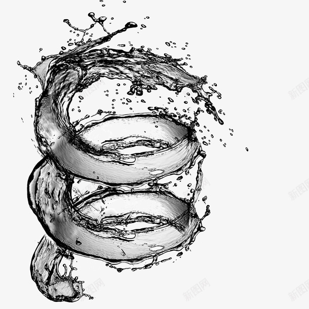 水墨水花psd免抠素材_新图网 https://ixintu.com 旋转的水流 水墨水花 水弹 水珠 浪花 黑色水流
