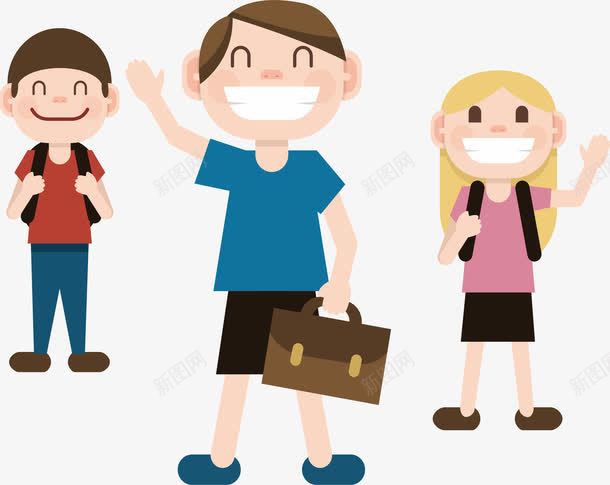 三个卡通学生png免抠素材_新图网 https://ixintu.com 三个孩子 去上学 开学啦 开学日 打招呼 矢量png