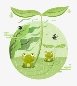 2018年春分之雨季的树苗与青蛙素材