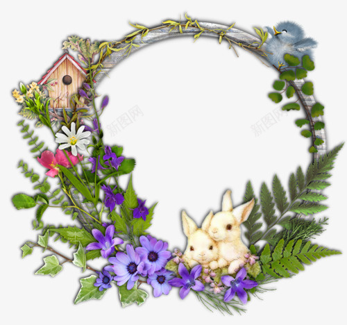 花草边框png免抠素材_新图网 https://ixintu.com 兔子 春天 花草 边框