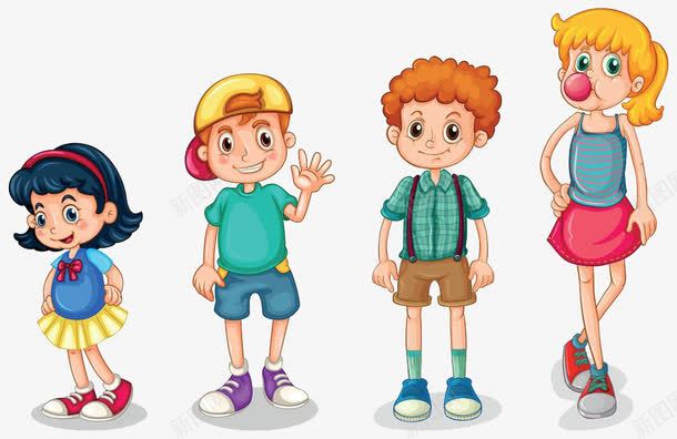 4个小孩png免抠素材_新图网 https://ixintu.com 卡通礼貌 女孩 学生 打招呼 男孩 路人