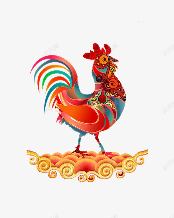 站在祥云上的雄鸡png免抠素材_新图网 https://ixintu.com 公鸡 彩色 新年 祥云 艳丽 鸡年