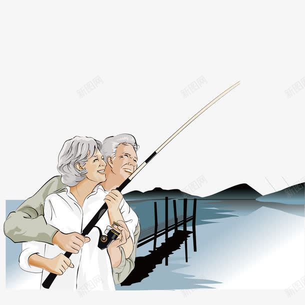 垂钓的老夫妇png免抠素材_新图网 https://ixintu.com 垂钓 山水 相亲相爱 老夫妇 蓝天白云