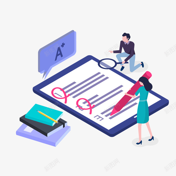 25D学习用品装饰png免抠素材_新图网 https://ixintu.com 25D 书写 书本 卡通人物 学习用品 纸张 背景装饰