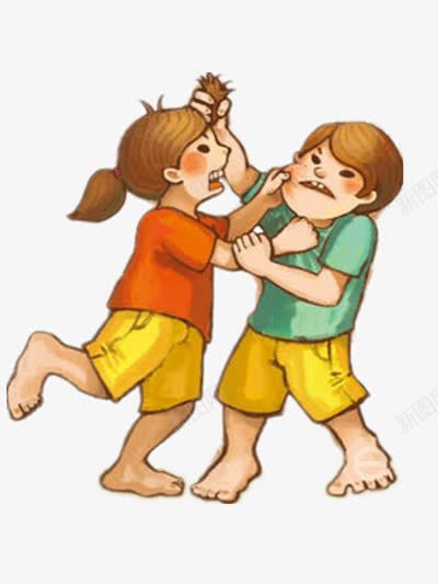 两个打架的小孩png免抠素材_新图网 https://ixintu.com 人物 卡通插画 小孩 彩色 打斗场面 打架 打架表情 文明教育类海报设计 文明礼貌设计 海报设计 男孩女孩