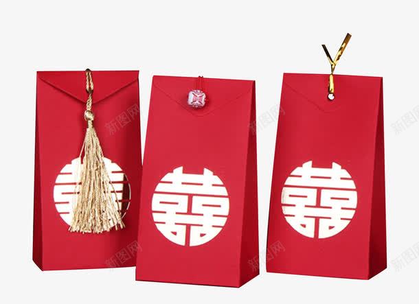 圆形囍字图案礼袋png免抠素材_新图网 https://ixintu.com 三角 穗子 红色 金色