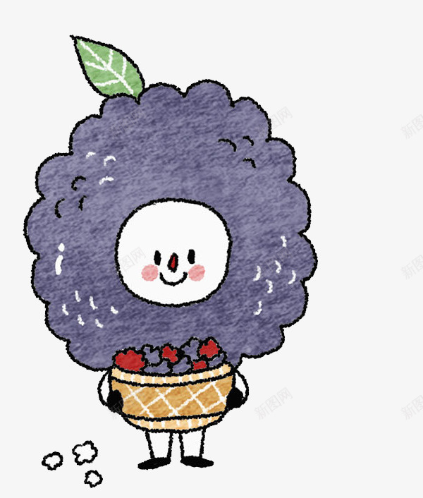com 卡通 手绘 拟人 树莓 篮子 精灵 美食 蓝色