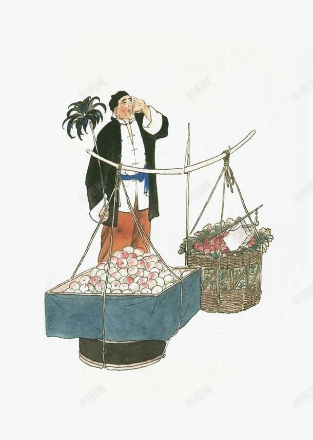 老北京挑扁担卖香果png免抠素材_新图网 https://ixintu.com 传统文化 学生 怀旧 扁担 挑扁担 文化艺术 绘画 美术 老北京 艺术