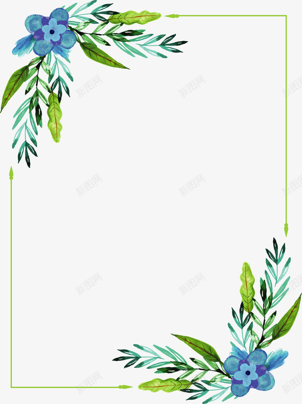 蓝色花朵婚礼请帖矢量图ai免抠素材_新图网 https://ixintu.com 婚礼请帖 小清新 矢量png 花藤边框 蓝色花朵 邀请函 矢量图