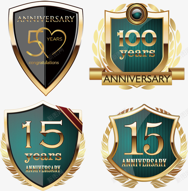 金属质感结婚周年纪念章矢量图ai免抠素材_新图网 https://ixintu.com 周年纪念 婚庆 庆徽章 纪念日 纪念章 结婚周年 金猪质感 矢量图