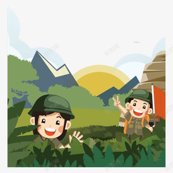 军事训练营png免抠素材_新图网 https://ixintu.com 儿童 军事 军人 军队 卡通 夏令营 孩子 手绘 训练营