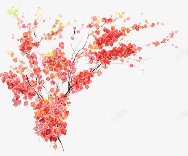 卡通手绘红色叶子树png免抠素材_新图网 https://ixintu.com 卡通手绘树 卡通树 红色清新叶子树 绿色树林