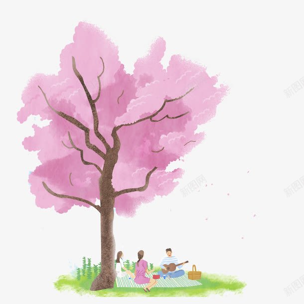 粉色树木春游野炊插画png免抠素材_新图网 https://ixintu.com 大树 插画 春天 春游 海报 粉色 草地 野炊