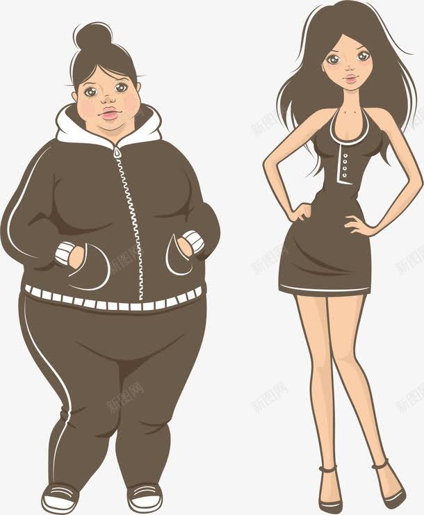 手绘胖瘦女孩对比矢量图ai免抠素材_新图网 https://ixintu.com 减肥 手绘 矢量图 胖瘦女孩对比 高矮胖瘦