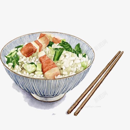 白米饭手绘画片png免抠素材_新图网 https://ixintu.com 五花肉 手绘美食 白菜 筷子 肉块