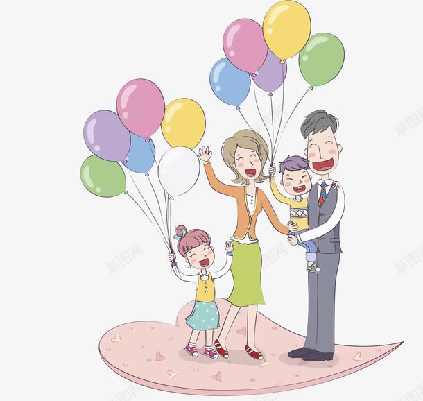 父母孩子png免抠素材_新图网 https://ixintu.com 卡通人物 卡通手绘 气球 水彩画 父母孩子 肖像画 装饰图案