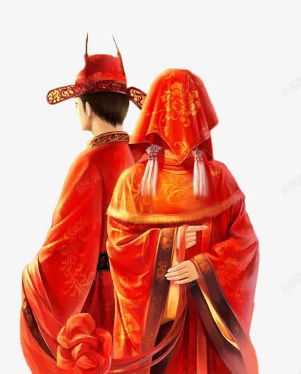 手绘新人png免抠素材_新图网 https://ixintu.com 古风 婚礼 嫁衣 手绘 新人 新娘 新郎