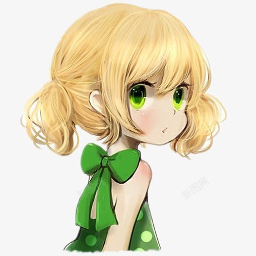 黄头发绿色蝴蝶结可爱小女孩png免抠素材_新图网 https://ixintu.com 可爱 头发 女孩 绿色 蝴蝶结