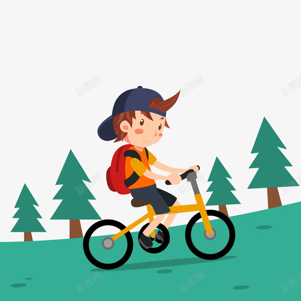 卡通骑自行车上学的男孩矢量图ai免抠素材_新图网 https://ixintu.com 上学 中小学生开学日 男孩 自行车 骑行 矢量图