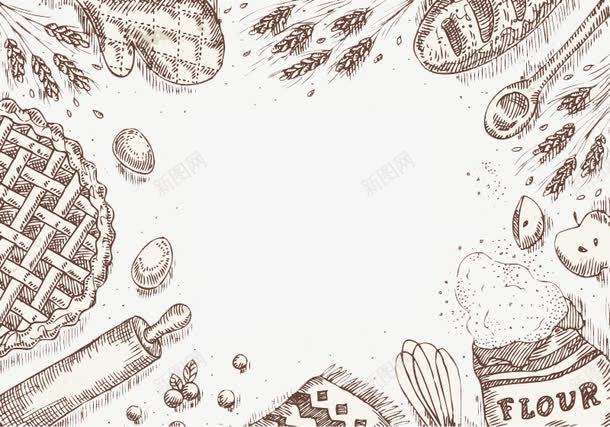 手绘谷物面包边框背景png免抠素材_新图网 https://ixintu.com 手绘 格调 棕色 素描 背景 谷物 边框 面包