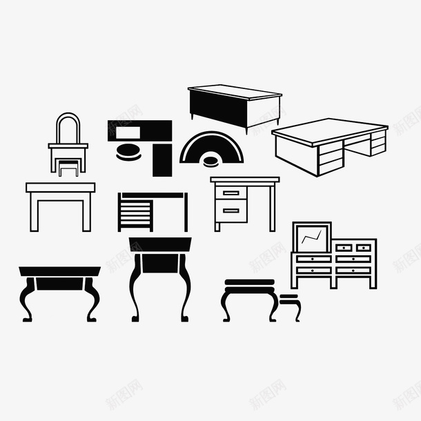 家具家居手绘图png免抠素材_新图网 https://ixintu.com 书桌 家具家居手绘图 家具简笔 手绘柜 柜子 椅子