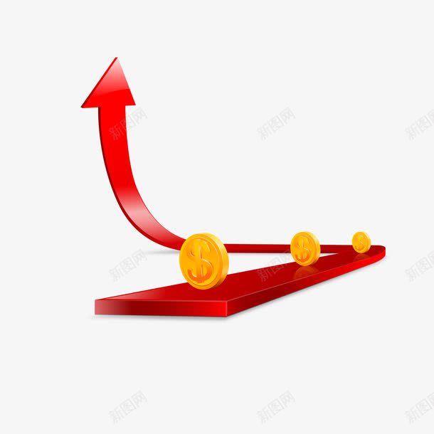 财富飙升psd免抠素材_新图网 https://ixintu.com 牛市 红色箭头 美元金币 财富 金币 飙升