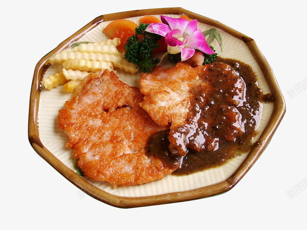 餐饮美食黑椒猪排多边形盘子psd免抠素材_新图网 https://ixintu.com 猪扒 猪排 猪肉 美食 香煎猪扒 香煎猪排 黑椒猪扒 黑椒猪排