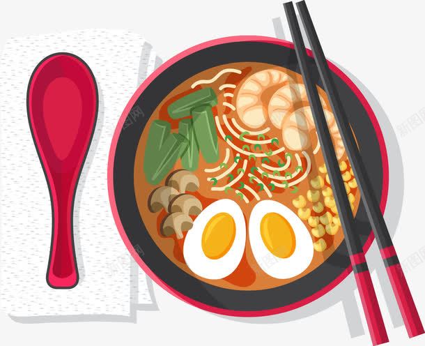 鲜虾鸡蛋面矢量图ai免抠素材_新图网 https://ixintu.com 汤面 美味 美食 面条 食物 矢量图