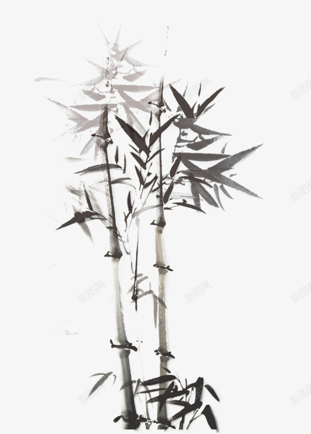 竹子水墨画2png免抠素材_新图网 https://ixintu.com 两根竹子 中国风 四君子 水墨画 竹子