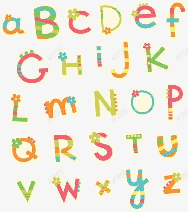 可爱卡通英文字母png免抠素材_新图网 https://ixintu.com 字母 彩色字母 矢量素材 艺术字 英文字母合集 阿拉伯数字