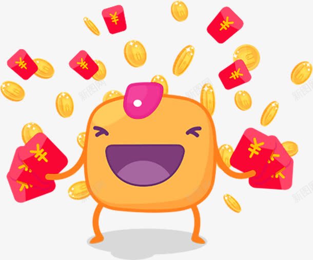 开心的卡通红包元素png免抠素材_新图网 https://ixintu.com 创意图形 卡通 换了 红包 金币
