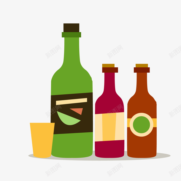 卡通酒瓶装饰png免抠素材_新图网 https://ixintu.com 卡通酒水 卡通饮料 背景装饰 酒瓶