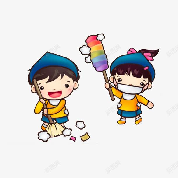 男孩扫地女孩扫灰尘png免抠素材_新图网 https://ixintu.com 值日生 做值日 女孩扫灰尘 孩子做家务 戴口罩女孩 男孩扫地