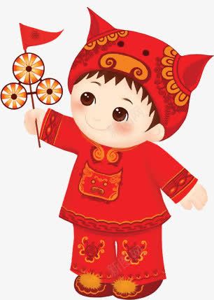 手拿风车微笑的小女孩png免抠素材_新图网 https://ixintu.com 中国文化 传统文化 创意图片 头戴红色中式虎头帽 帽子 手拿风车微笑的小女孩 红色 脚穿虎头鞋 身穿中式服装 风车