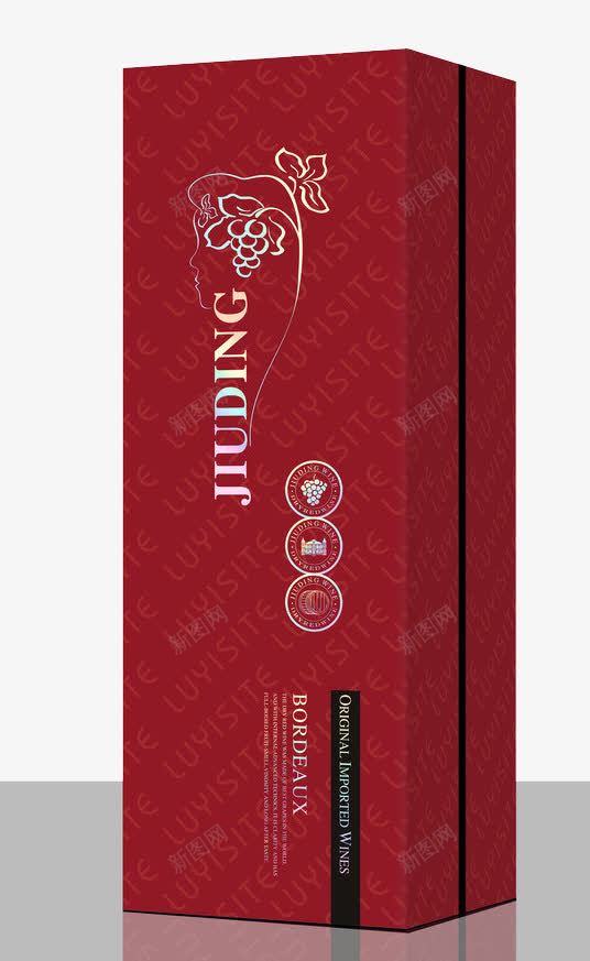 酒盒包装png免抠素材_新图网 https://ixintu.com 广告设计 立体效果 红色盒子 红酒包装设计 红酒礼盒 花纹 葡萄酒