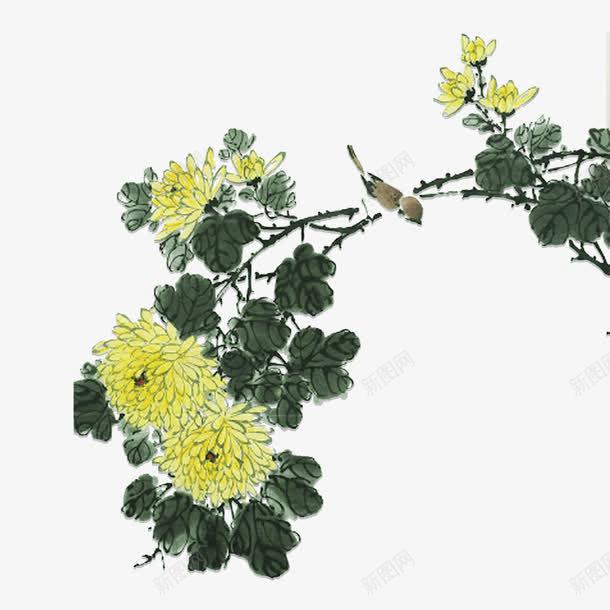 菊花png免抠素材_新图网 https://ixintu.com 手绘 绿色叶子 花 花朵 菊花 菊花唯美 重阳节 黄菊花