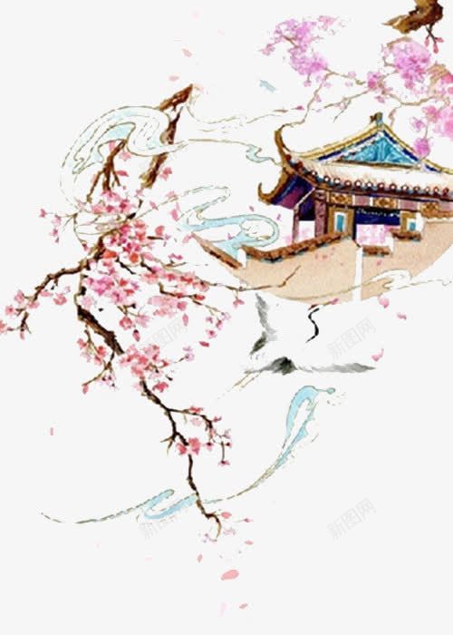 桃花园景色png免抠素材_新图网 https://ixintu.com 古风建筑 图片 建筑元素 建筑图片 桃花 桃花建筑 桃花背景 素材