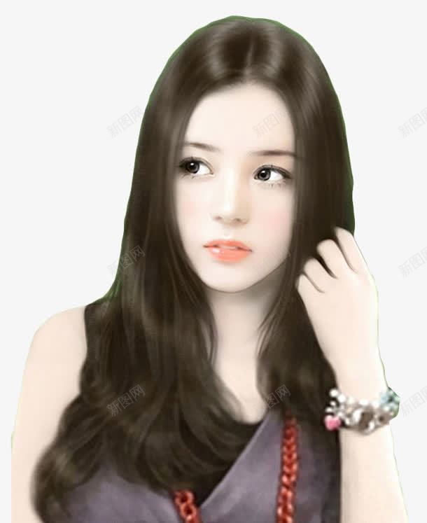 手绘斜视美女png免抠素材_新图网 https://ixintu.com 手绘 斜视 美女