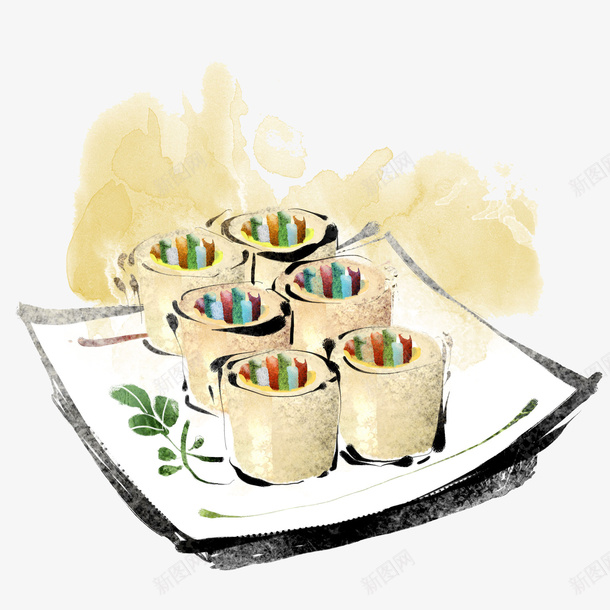 水墨风食物插图日本料理蔬菜卷png免抠素材_新图网 https://ixintu.com 日本料理 水墨风 盘子 蔬菜卷 食物插图 饮食文化
