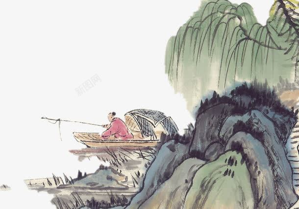 手绘中国风垂钓水墨画png免抠素材_新图网 https://ixintu.com 中国风 垂钓 山水图 手绘 水墨画