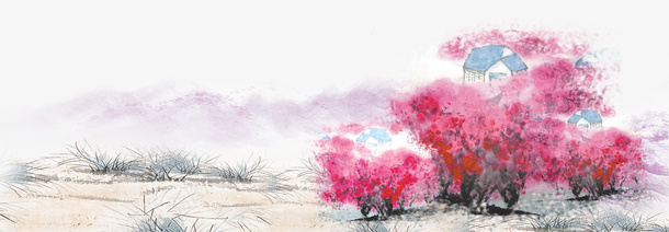 水墨装饰手绘高山风景插画psd免抠素材_新图网 https://ixintu.com 中国风 手绘插画 春天 水墨 装饰图案 高山风景