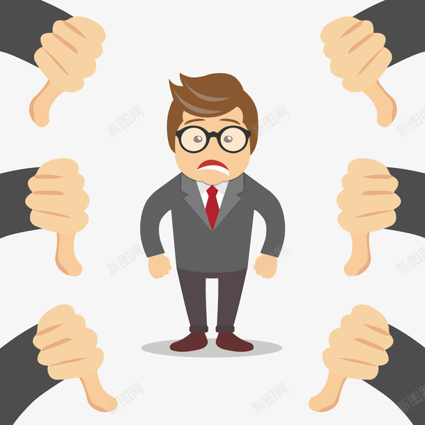 难过表情的商务小人矢量图ai免抠素材_新图网 https://ixintu.com 向下拇指 商务小人 心情不好 批评教育 矢量png 矢量图 踩一踩 踩你