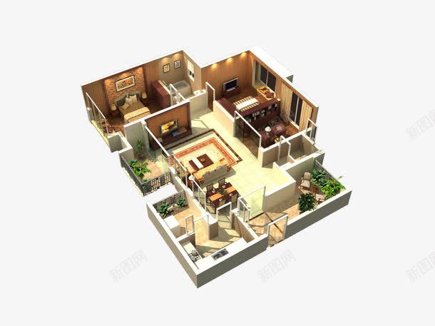 室内立体户型图png免抠素材_新图网 https://ixintu.com 3D设计 三维户型图 室内效果图 室内模型 家具 家居设计 户型图