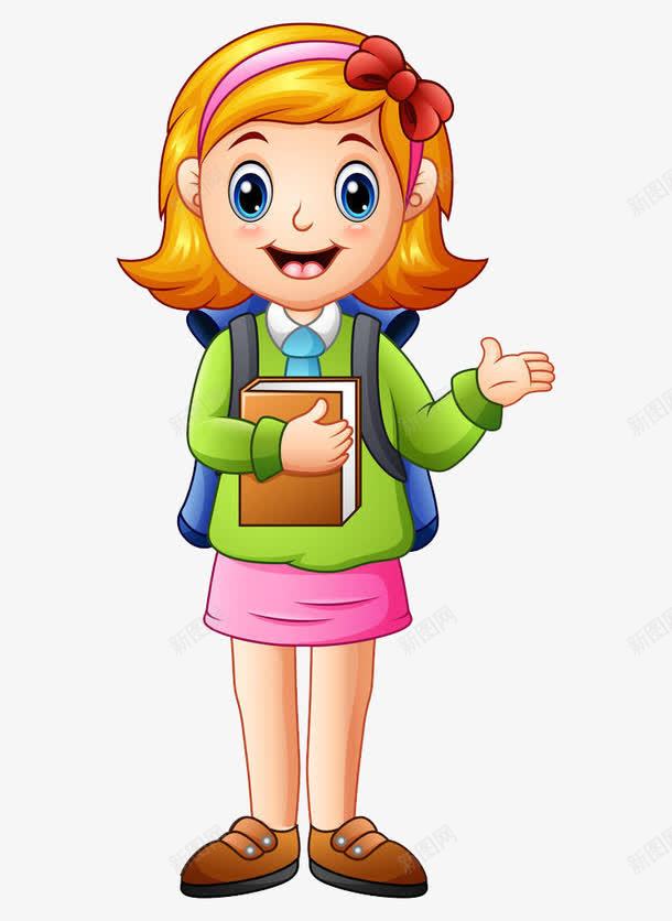 拿着书本的卡通女孩png免抠素材_新图网 https://ixintu.com 上学 书包 书本 人物 儿童 卡通人物 女孩 学习 学生 抱着书 抱着书的人